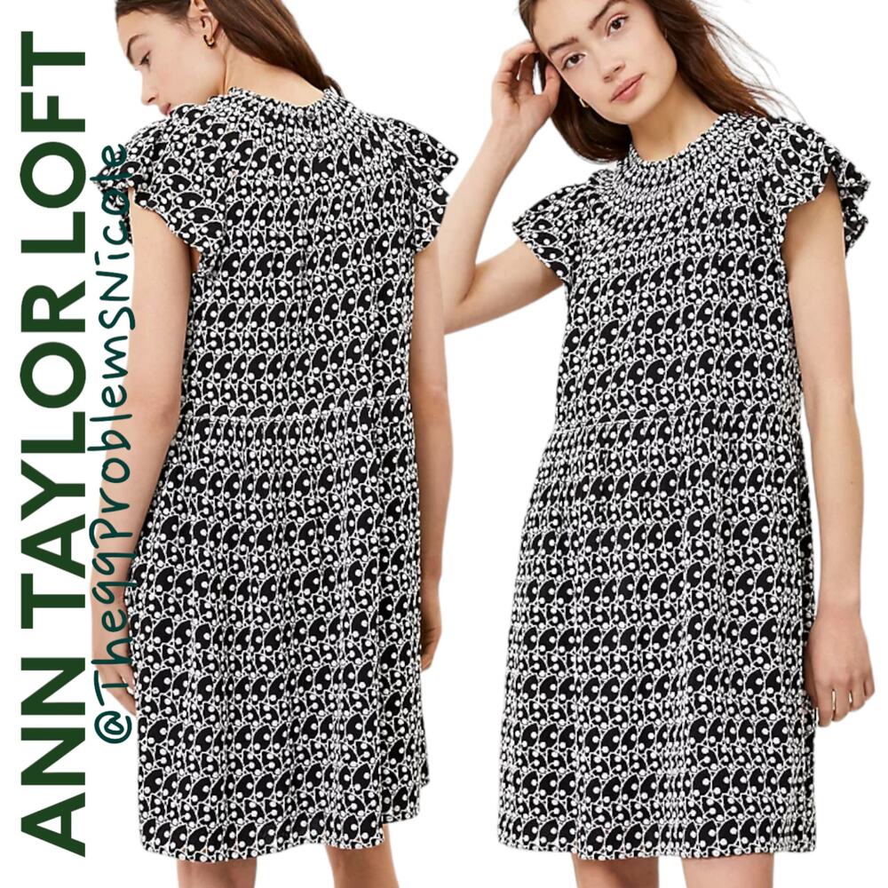 Ann Taylor Loft Eyelet Smocked Yoke Swing Dress